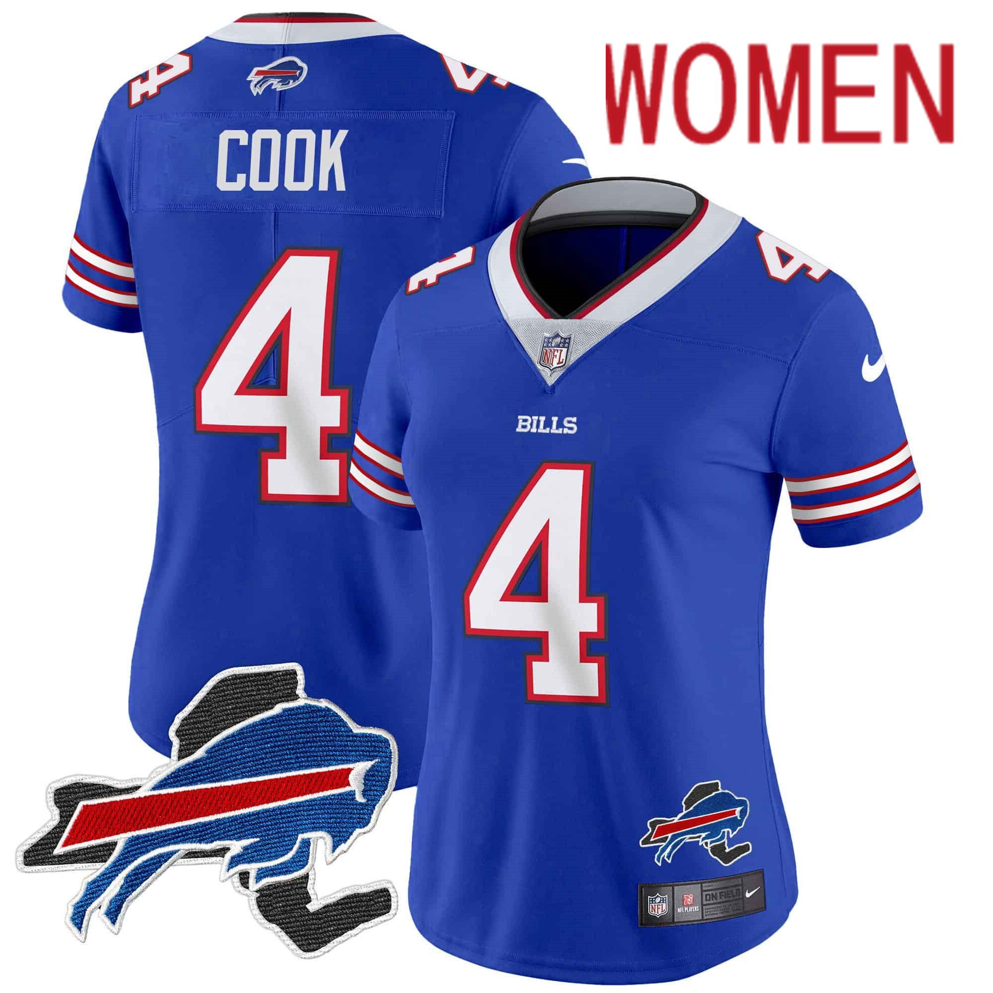 Women Buffalo Bills #4 Cook Blue 2024 Nike Patch Vapor Limited NFL Jersey style 1